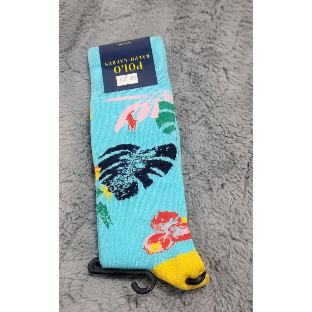 Polo Ralph Lauren Socks Mens 10-13 Palm Cove‎ Turquoise Tropical Floral Crew